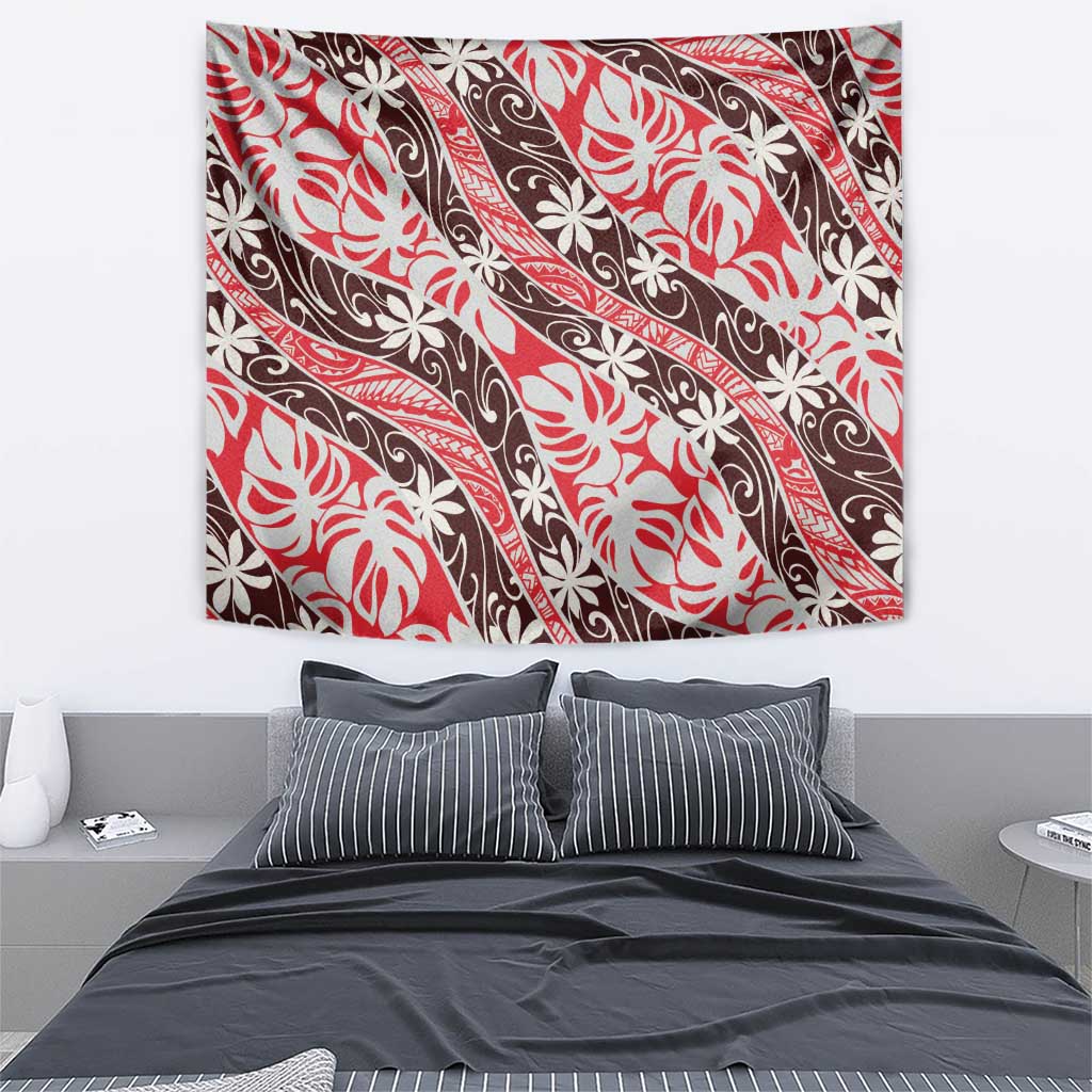 Uteute Tahiti Tiare Monstera Tapestry Polynesian Pattern Curve Style LT01 - Polynesian Pride
