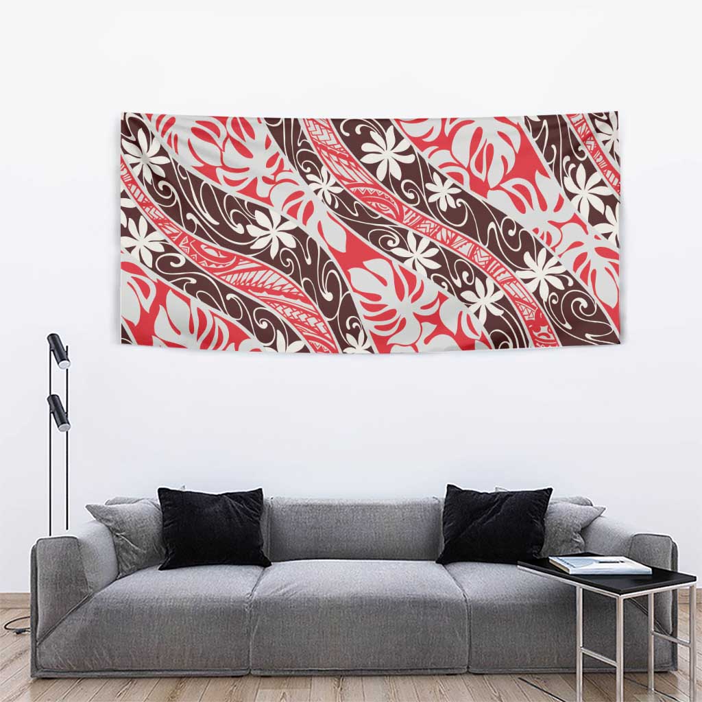 Uteute Tahiti Tiare Monstera Tapestry Polynesian Pattern Curve Style LT01 - Polynesian Pride