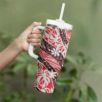 Uteute Tahiti Tiare Monstera Tumbler With Handle Polynesian Pattern Curve Style - Polynesian Pride