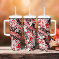 Uteute Tahiti Tiare Monstera Tumbler With Handle Polynesian Pattern Curve Style - Polynesian Pride