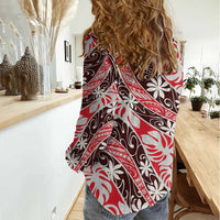 Uteute Tahiti Tiare Monstera Women Casual Shirt Polynesian Pattern Curve Style LT01 - Polynesian Pride