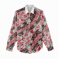 Uteute Tahiti Tiare Monstera Women Casual Shirt Polynesian Pattern Curve Style LT01 - Polynesian Pride