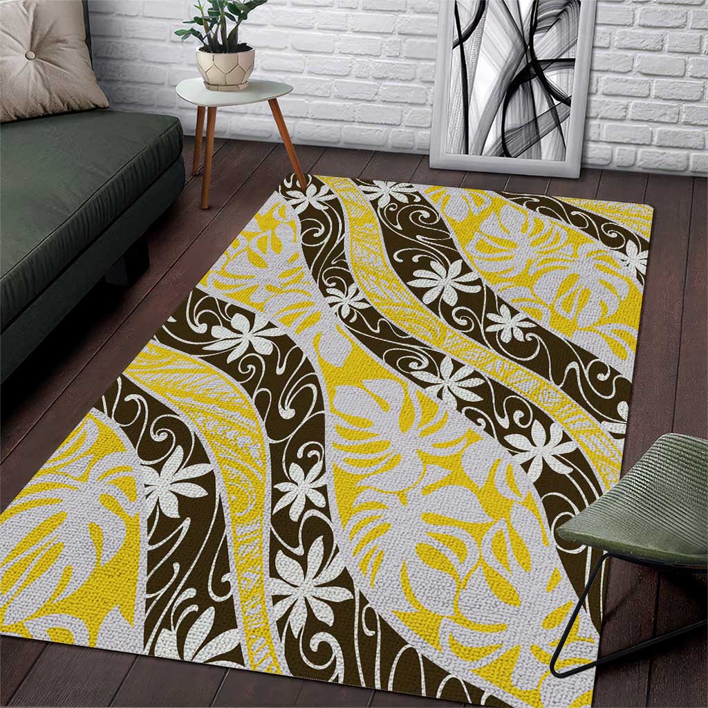 Rearea Tahiti Tiare Monstera Area Rug Polynesian Pattern Curve Style - Polynesian Pride