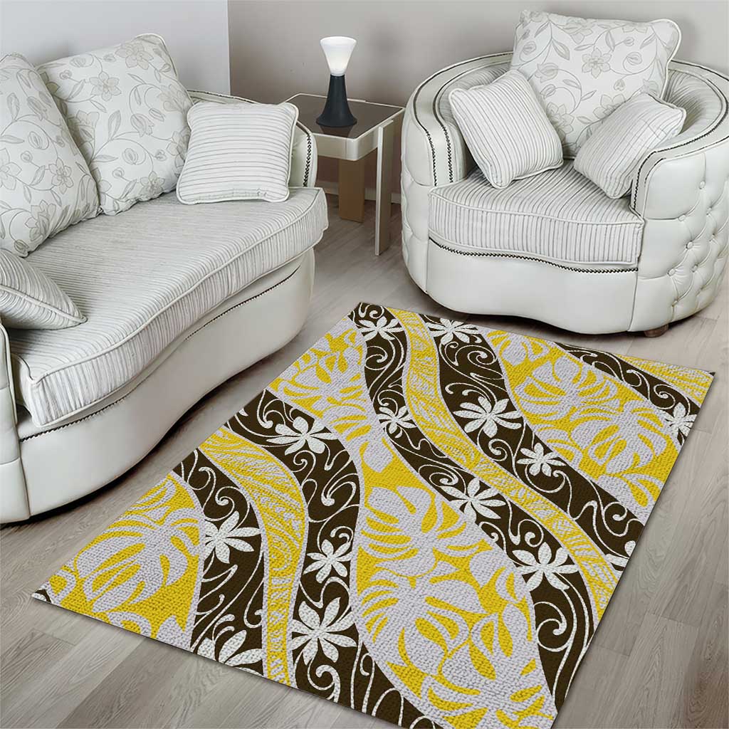 Rearea Tahiti Tiare Monstera Area Rug Polynesian Pattern Curve Style - Polynesian Pride