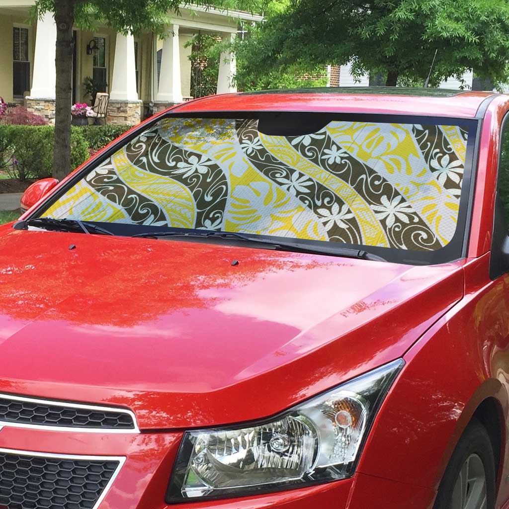 Rearea Tahiti Tiare Monstera Auto Sun Shade Polynesian Pattern Curve Style - Polynesian Pride