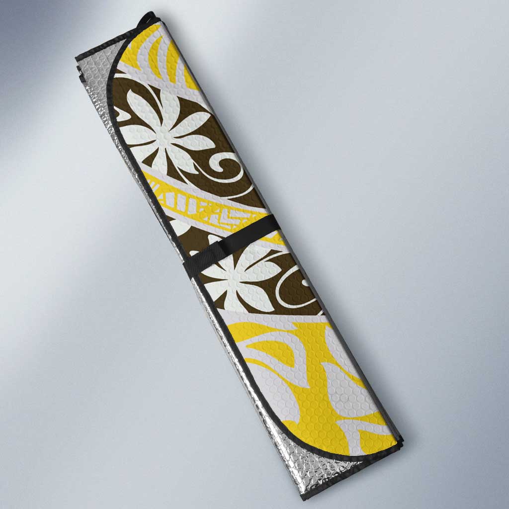 Rearea Tahiti Tiare Monstera Auto Sun Shade Polynesian Pattern Curve Style - Polynesian Pride