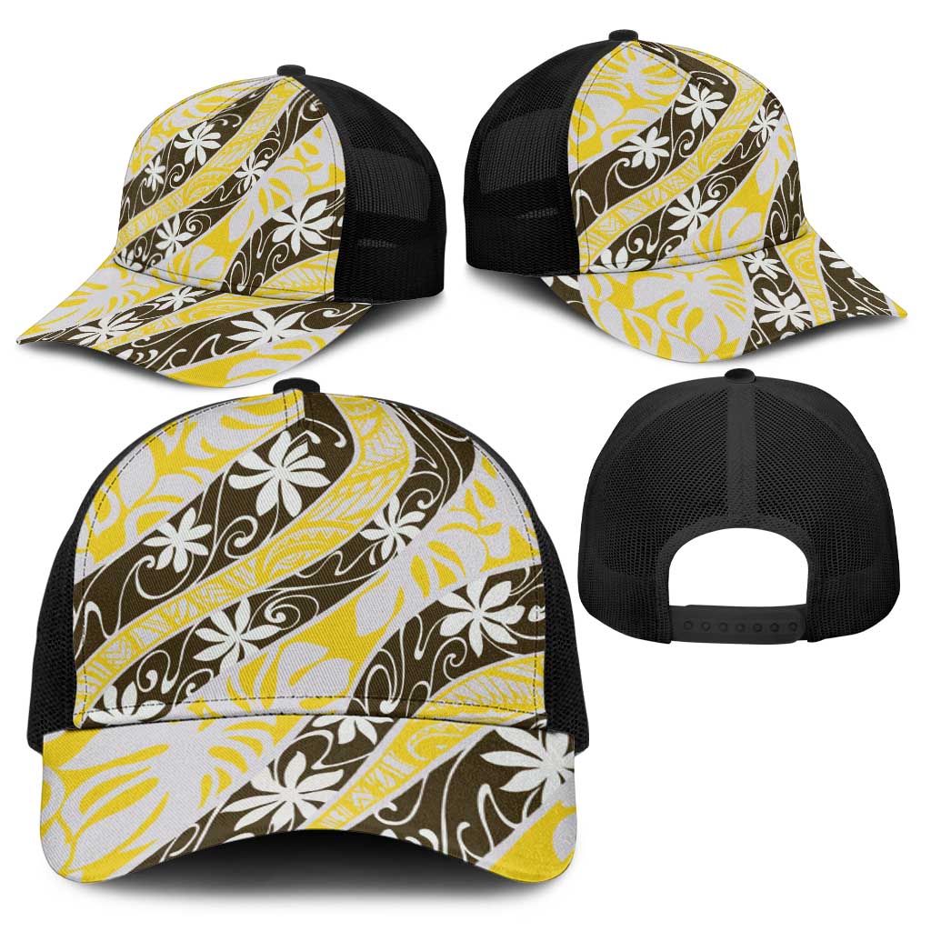Rearea Tahiti Tiare Monstera Baseball Net Cap Polynesian Pattern Curve Style - Polynesian Pride