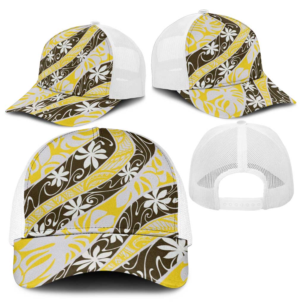 Rearea Tahiti Tiare Monstera Baseball Net Cap Polynesian Pattern Curve Style - Polynesian Pride