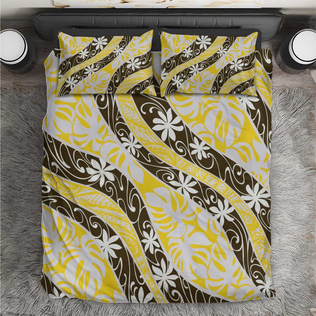 Rearea Tahiti Tiare Monstera Bedding Set Polynesian Pattern Curve Style LT01 Yellow - Polynesian Pride