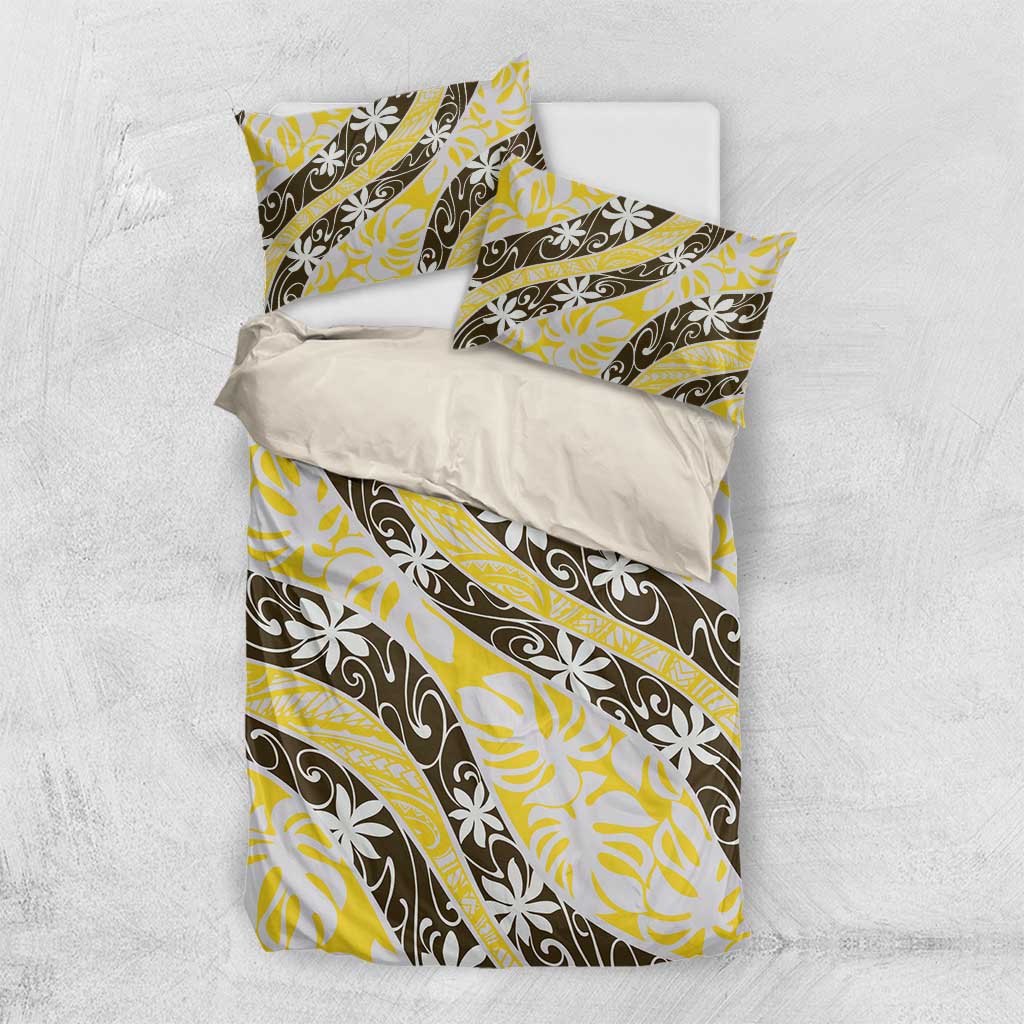 Rearea Tahiti Tiare Monstera Bedding Set Polynesian Pattern Curve Style LT01 US Twin 172cm x 218cm Yellow - Polynesian Pride