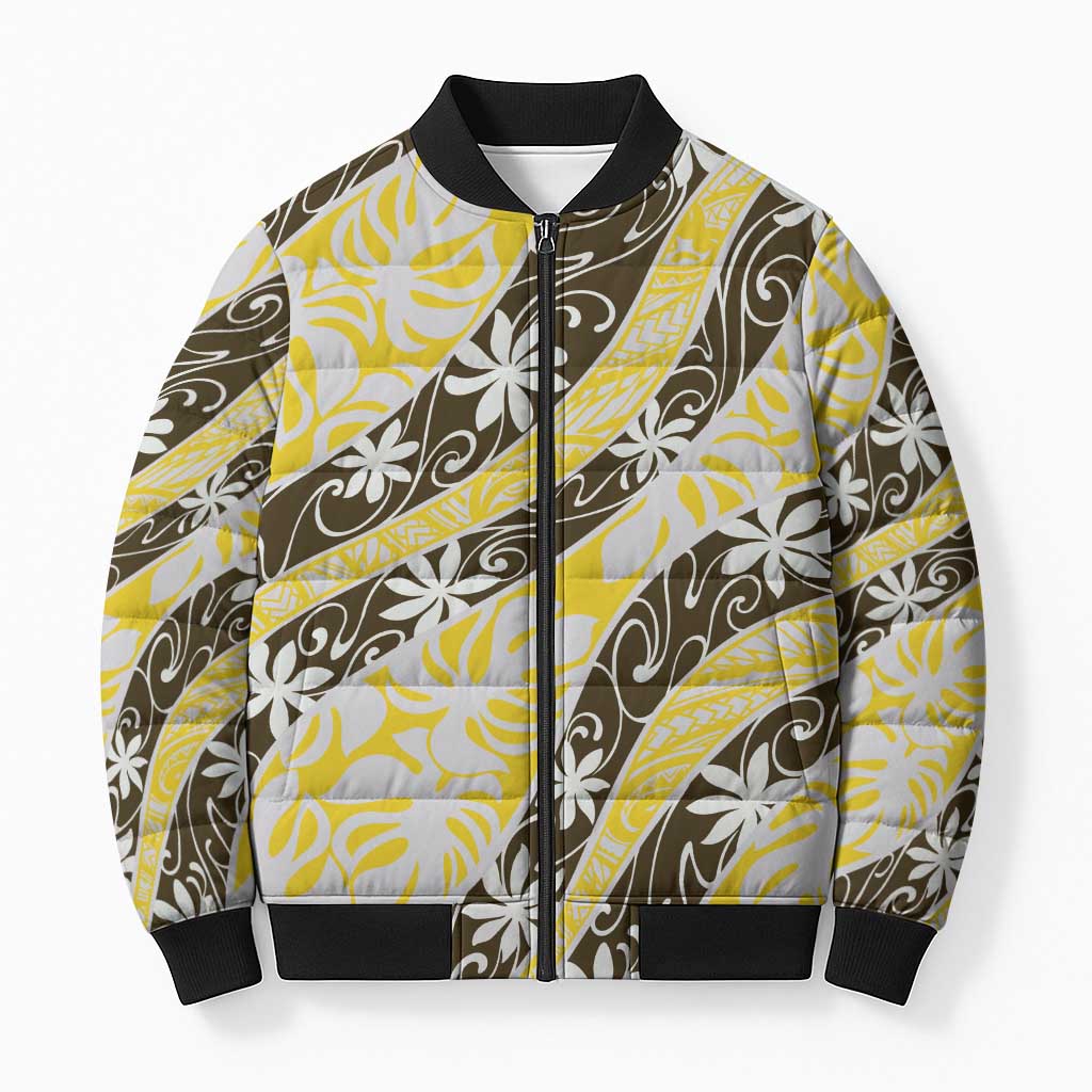 Rearea Tahiti Tiare Monstera Bomber Puffer Jacket Polynesian Pattern Curve Style LT01 Unisex Yellow - Polynesian Pride