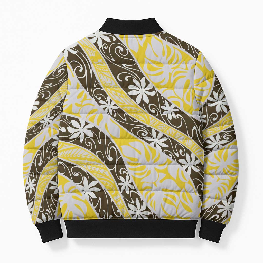 Rearea Tahiti Tiare Monstera Bomber Puffer Jacket Polynesian Pattern Curve Style LT01 - Polynesian Pride