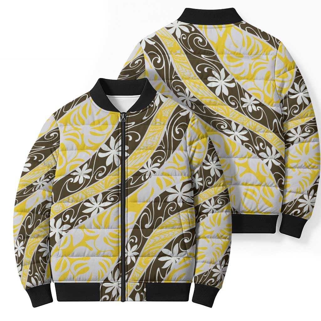Rearea Tahiti Tiare Monstera Bomber Puffer Jacket Polynesian Pattern Curve Style LT01 - Polynesian Pride