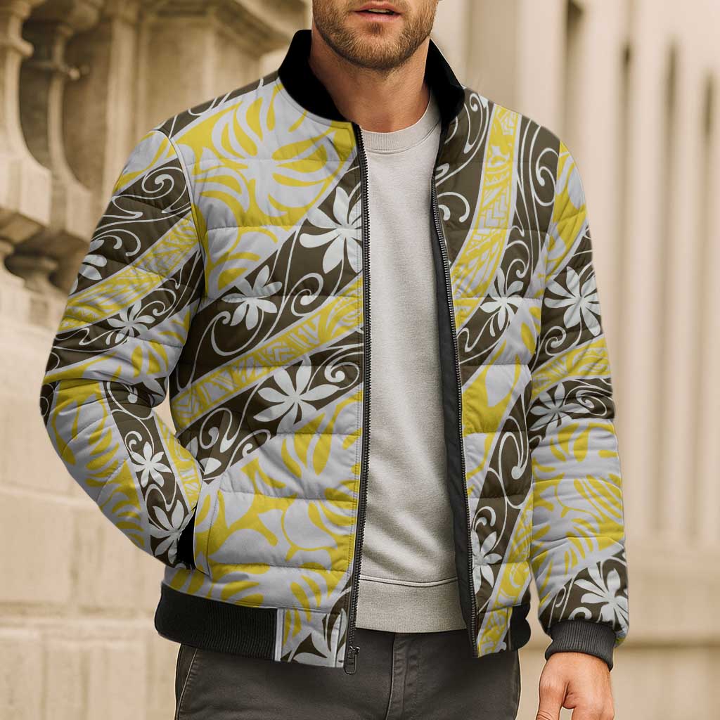 Rearea Tahiti Tiare Monstera Bomber Puffer Jacket Polynesian Pattern Curve Style LT01 - Polynesian Pride