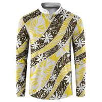 Rearea Tahiti Tiare Monstera Button Sweatshirt Polynesian Pattern Curve Style LT01 Yellow - Polynesian Pride