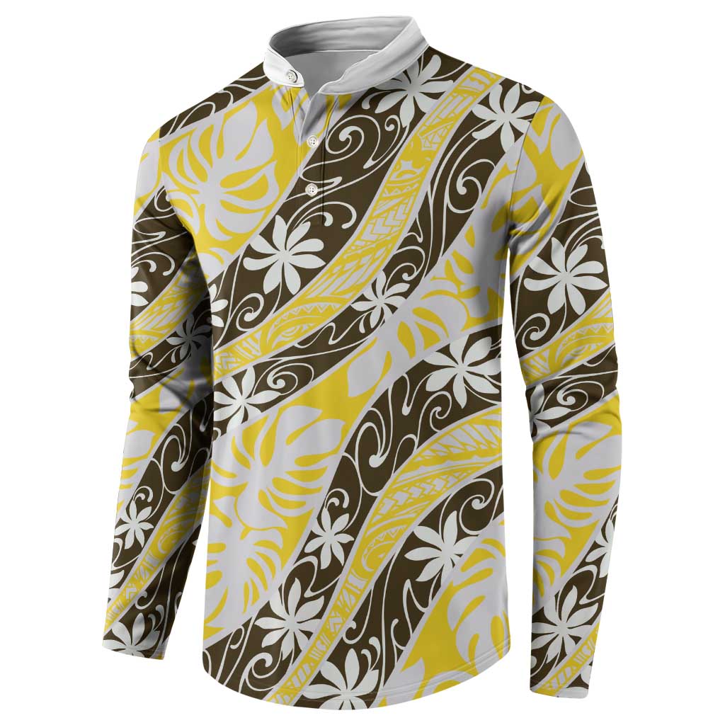 Rearea Tahiti Tiare Monstera Button Sweatshirt Polynesian Pattern Curve Style LT01 - Polynesian Pride