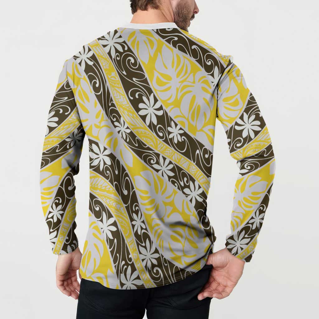 Rearea Tahiti Tiare Monstera Button Sweatshirt Polynesian Pattern Curve Style LT01 - Polynesian Pride