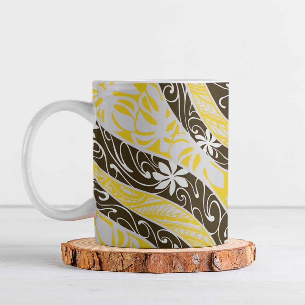 Rearea Tahiti Tiare Monstera Ceramic Mug Polynesian Pattern Curve Style - Polynesian Pride