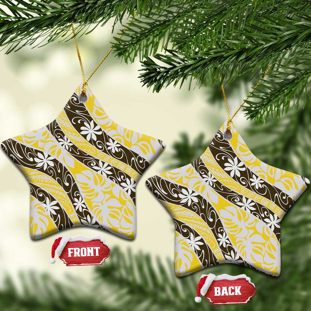 Rearea Tahiti Tiare Monstera Ceramic Ornament Polynesian Pattern Curve Style - Polynesian Pride