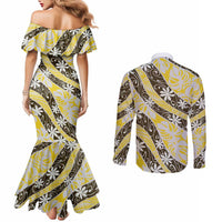 Rearea Tahiti Tiare Monstera Couples Matching Mermaid Dress and Long Sleeve Button Shirt Polynesian Pattern Curve Style LT01 - Polynesian Pride