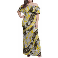 Rearea Tahiti Tiare Monstera Family Matching Off Shoulder Maxi Dress and Hawaiian Shirt Polynesian Pattern Curve Style - Polynesian Pride