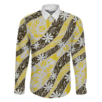Rearea Tahiti Tiare Monstera Family Matching Puletasi and Hawaiian Shirt Polynesian Pattern Curve Style LT01 Dad's Shirt - Long Sleeve Yellow - Polynesian Pride