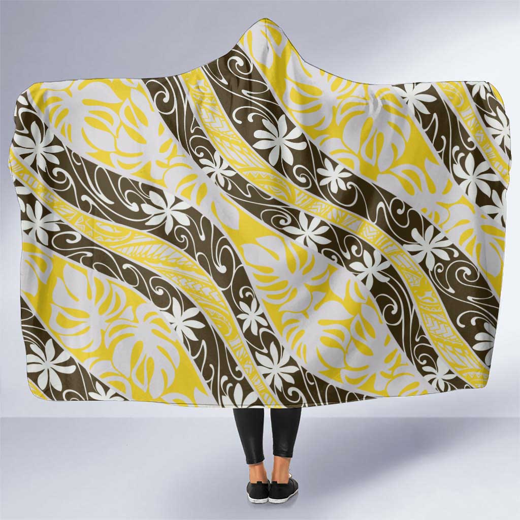 Rearea Tahiti Tiare Monstera Hooded Blanket Polynesian Pattern Curve Style - Polynesian Pride