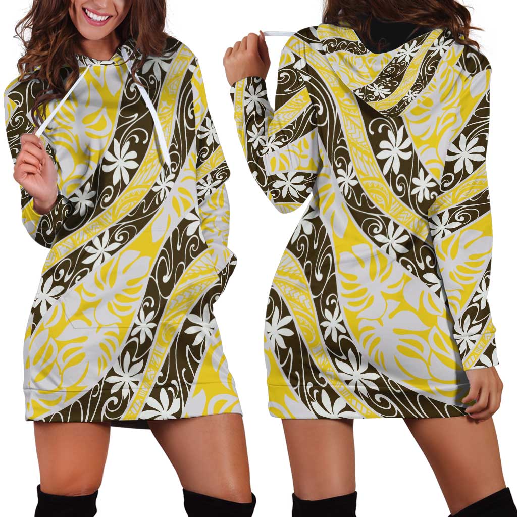 Rearea Tahiti Tiare Monstera Hoodie Dress Polynesian Pattern Curve Style - Polynesian Pride