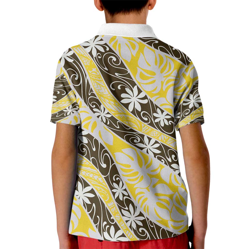 Rearea Tahiti Tiare Monstera Kid Polo Shirt Polynesian Pattern Curve Style - Polynesian Pride