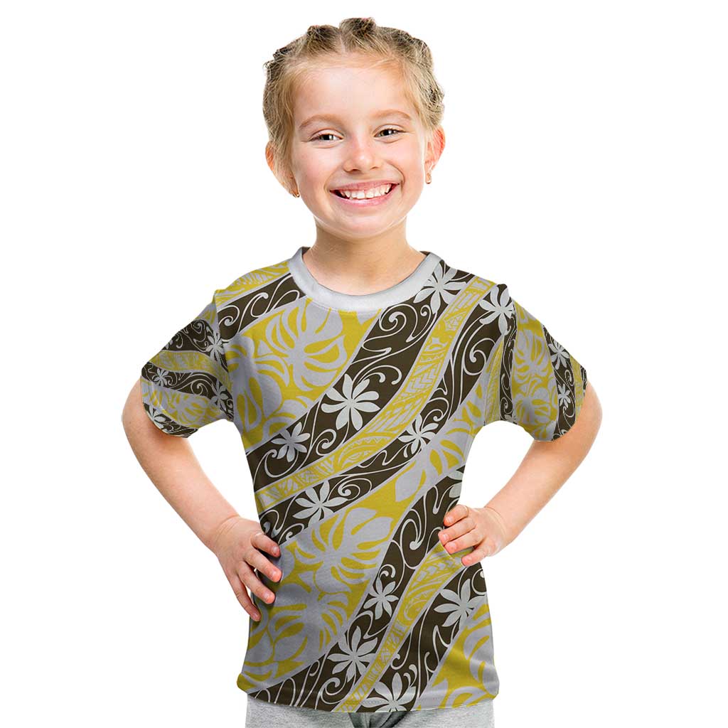 Rearea Tahiti Tiare Monstera Kid T Shirt Polynesian Pattern Curve Style - Polynesian Pride