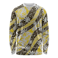 Rearea Tahiti Tiare Monstera Long Sleeve Shirt Polynesian Pattern Curve Style LT01 Unisex Yellow - Polynesian Pride