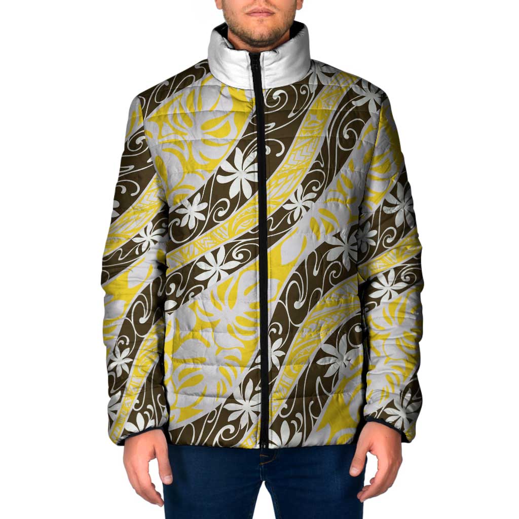 Rearea Tahiti Tiare Monstera Padded Jacket Polynesian Pattern Curve Style LT01 Men Yellow - Polynesian Pride