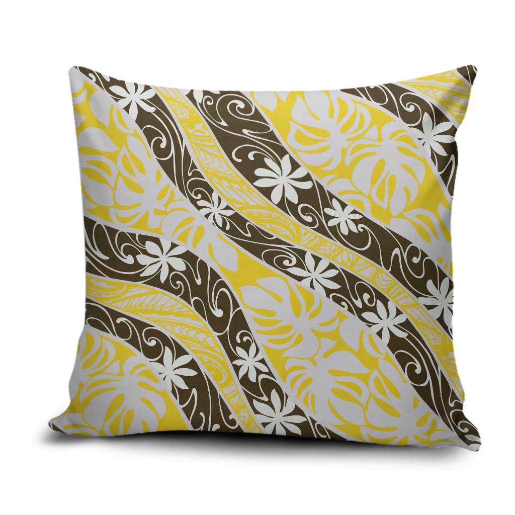 Rearea Tahiti Tiare Monstera Pillow Cover Polynesian Pattern Curve Style LT01 Yellow - Polynesian Pride