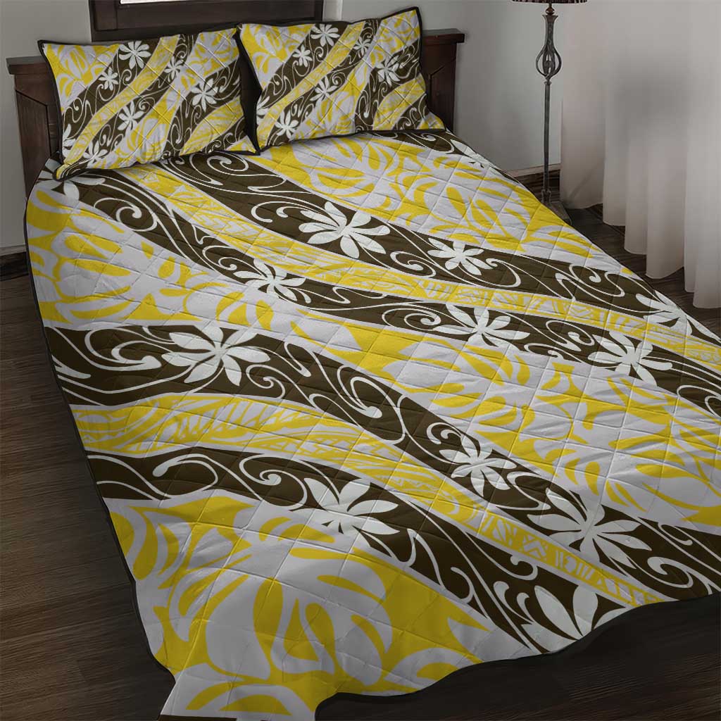 Rearea Tahiti Tiare Monstera Quilt Bed Set Polynesian Pattern Curve Style LT01 Yellow - Polynesian Pride