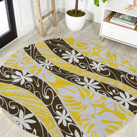 Rearea Tahiti Tiare Monstera Round Carpet Polynesian Pattern Curve Style LT01 Yellow - Polynesian Pride