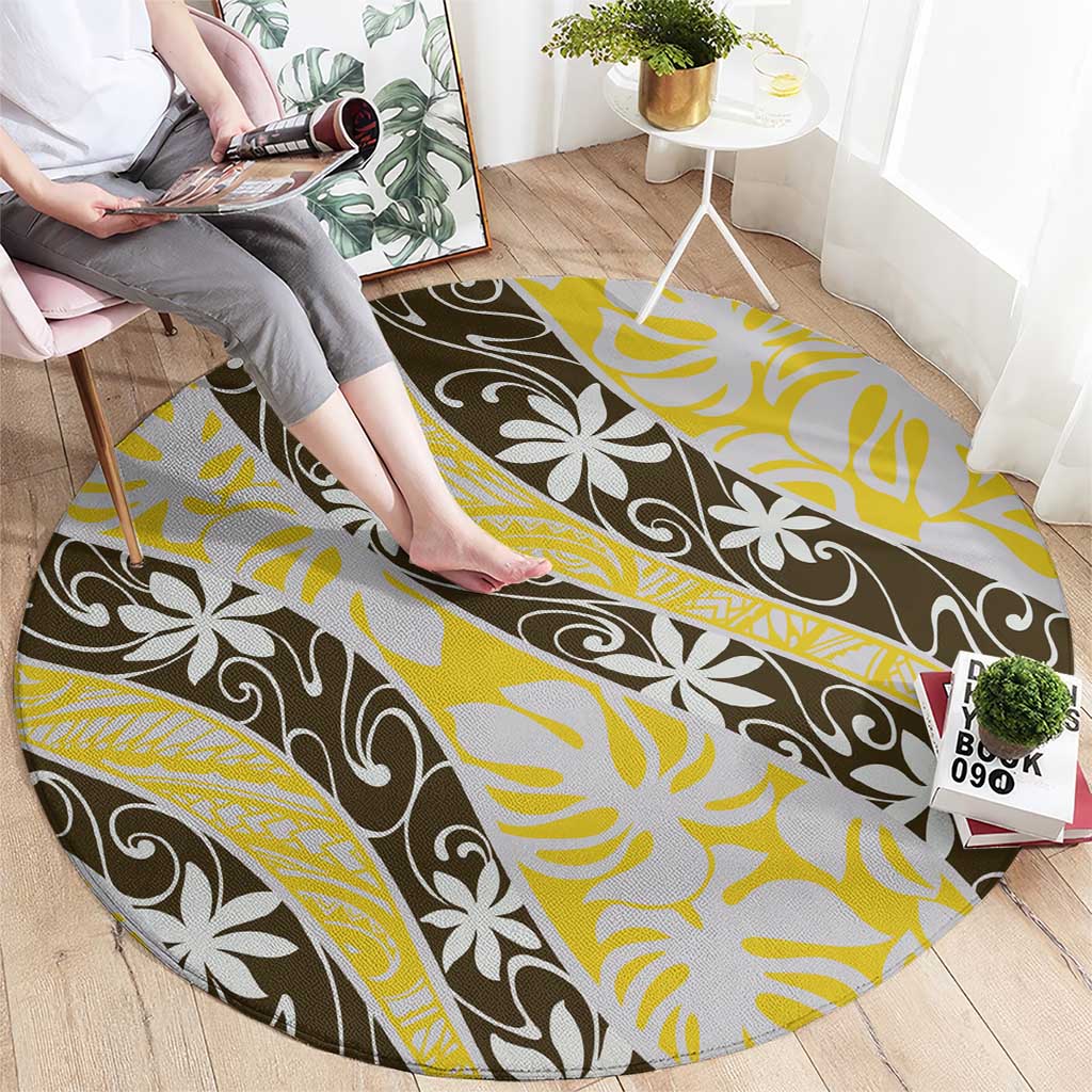 Rearea Tahiti Tiare Monstera Round Carpet Polynesian Pattern Curve Style LT01 - Polynesian Pride