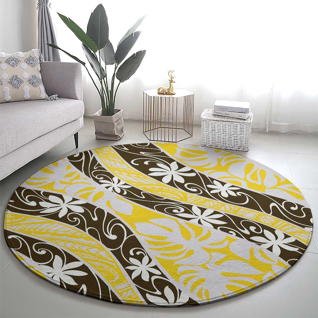 Rearea Tahiti Tiare Monstera Round Carpet Polynesian Pattern Curve Style LT01 - Polynesian Pride