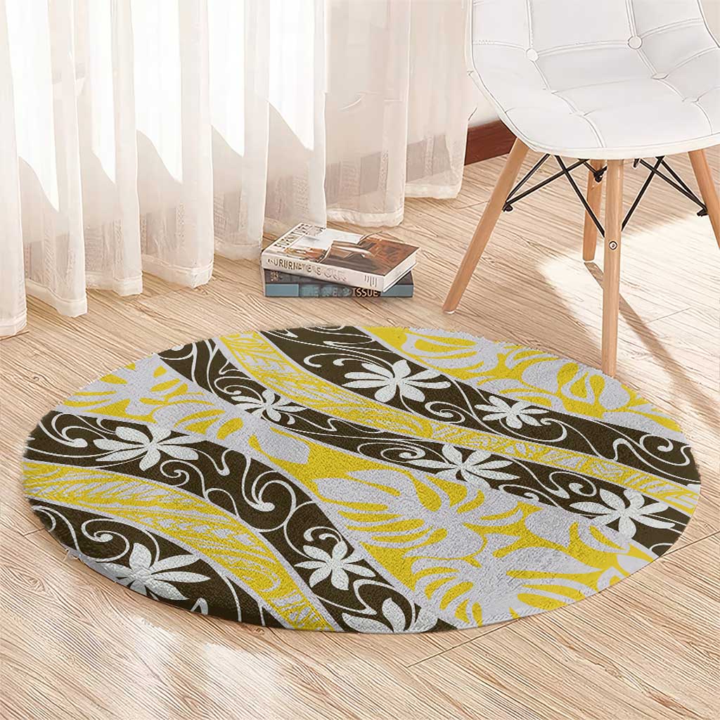 Rearea Tahiti Tiare Monstera Round Carpet Polynesian Pattern Curve Style LT01 - Polynesian Pride
