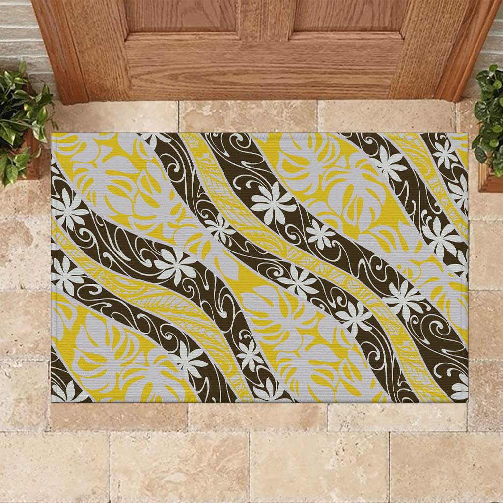 Rearea Tahiti Tiare Monstera Rubber Doormat Polynesian Pattern Curve Style LT01 Yellow - Polynesian Pride