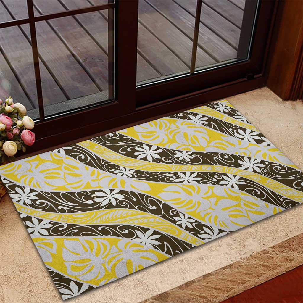 Rearea Tahiti Tiare Monstera Rubber Doormat Polynesian Pattern Curve Style LT01 - Polynesian Pride