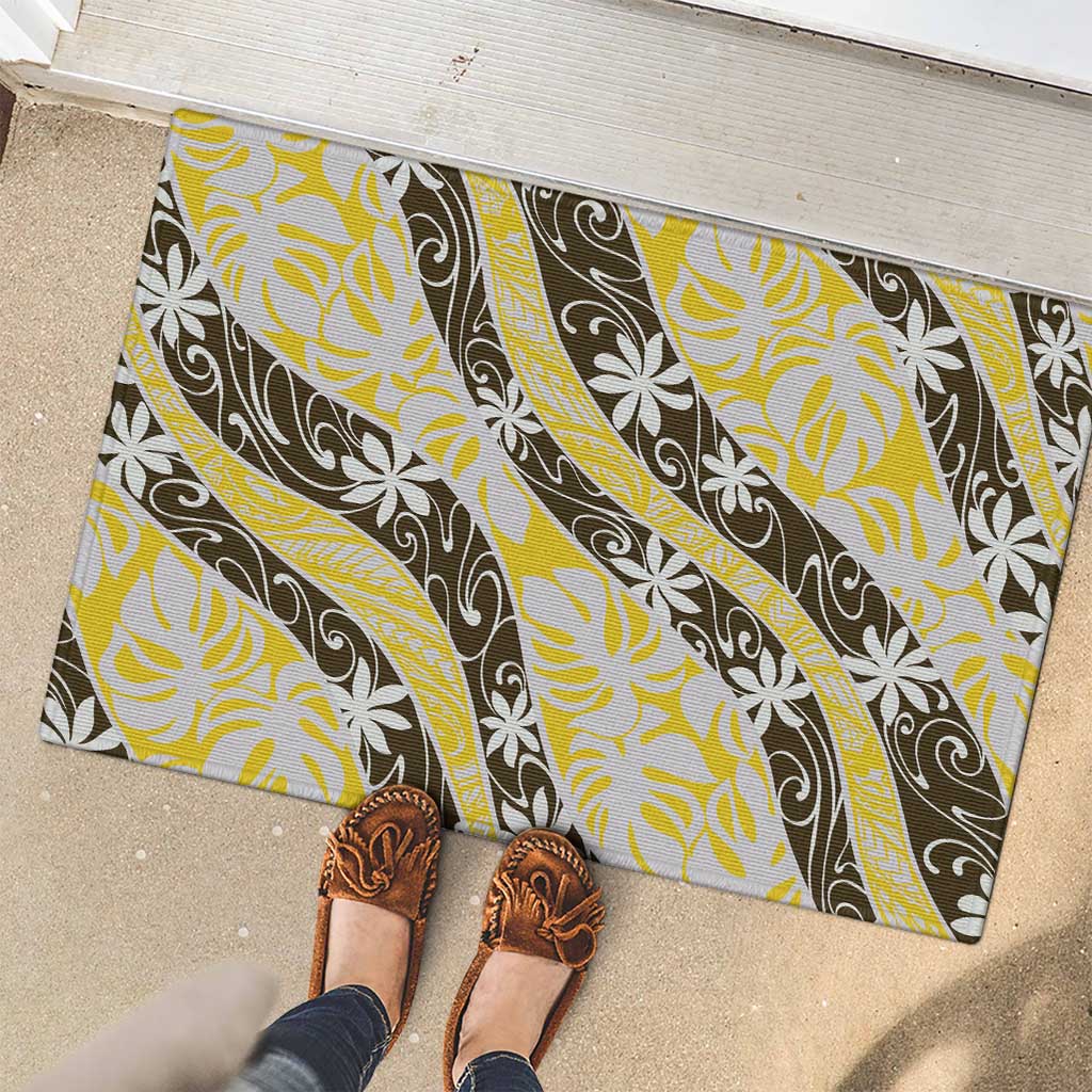 Rearea Tahiti Tiare Monstera Rubber Doormat Polynesian Pattern Curve Style LT01 - Polynesian Pride
