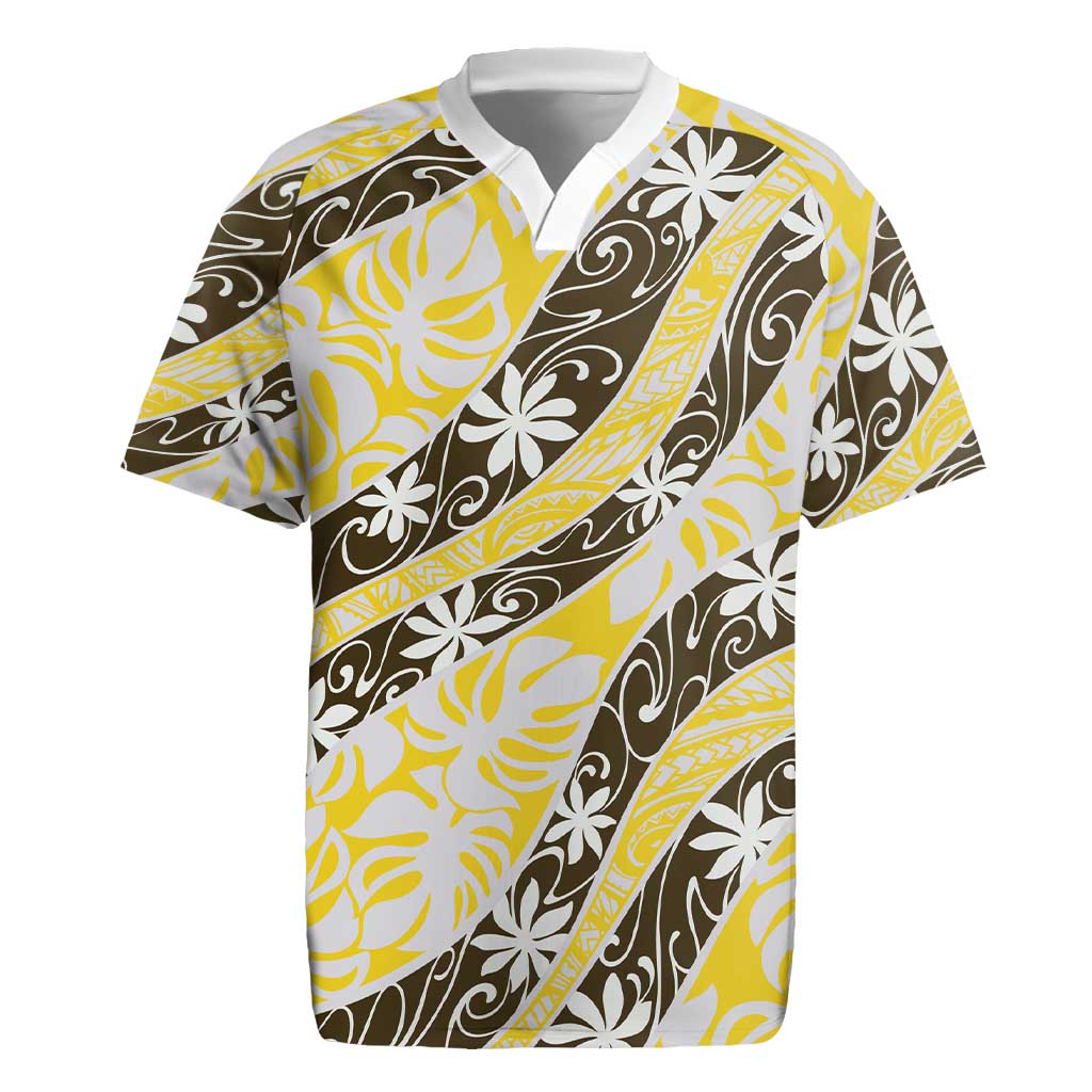 Rearea Tahiti Tiare Monstera Rugby Jersey Polynesian Pattern Curve Style - Polynesian Pride