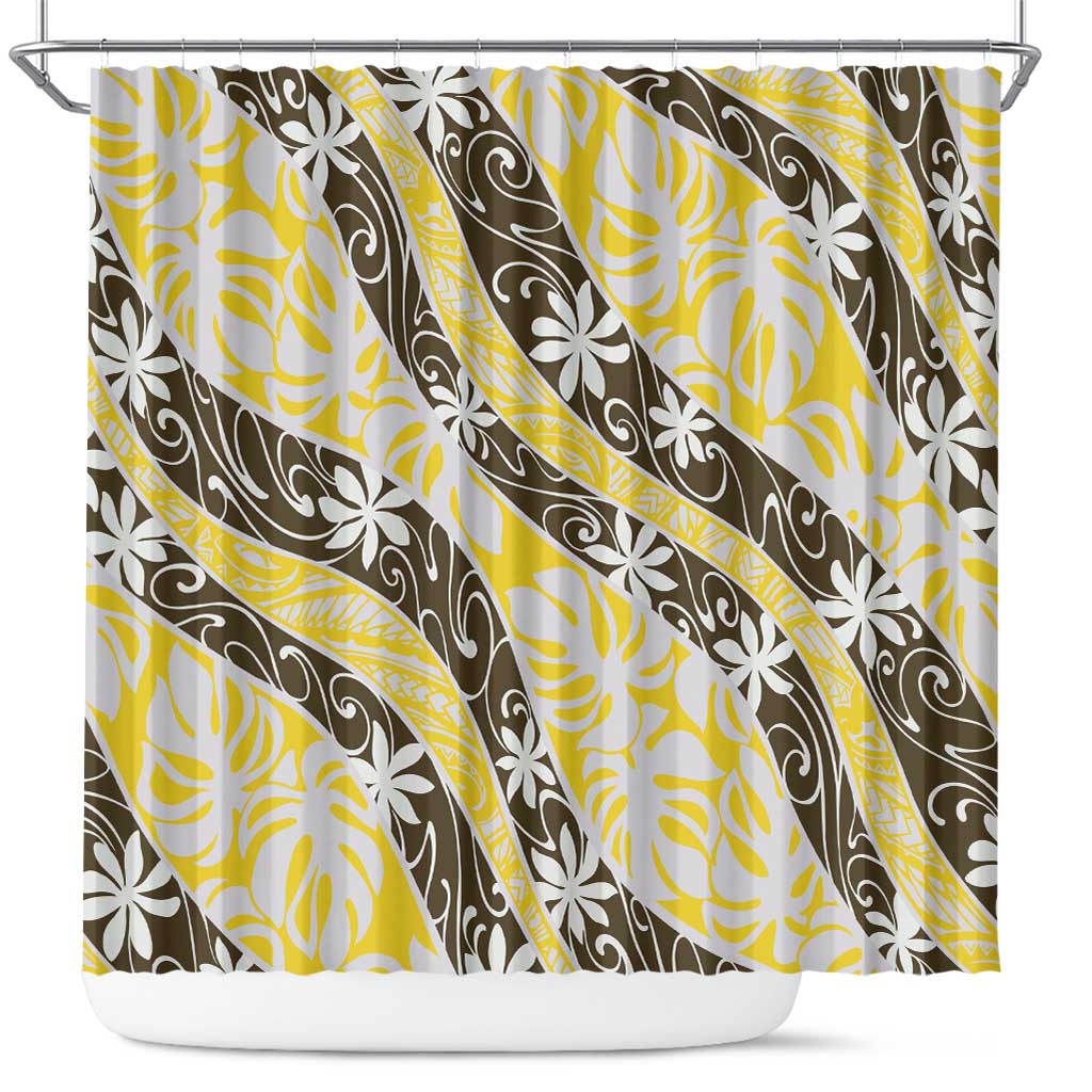 Rearea Tahiti Tiare Monstera Shower Curtain Polynesian Pattern Curve Style - Polynesian Pride