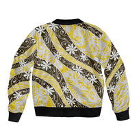 Rearea Tahiti Tiare Monstera Sleeve Zip Bomber Jacket Polynesian Pattern Curve Style LT01 - Polynesian Pride