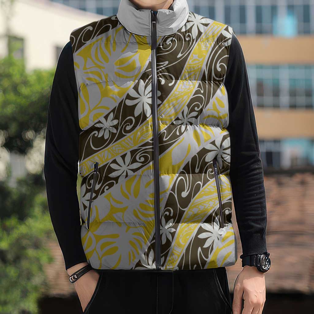 Rearea Tahiti Tiare Monstera Sleeveless Puffer Jacket Polynesian Pattern Curve Style LT01 - Polynesian Pride