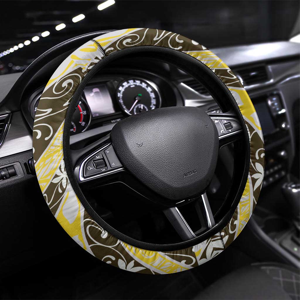 Rearea Tahiti Tiare Monstera Steering Wheel Cover Polynesian Pattern Curve Style - Polynesian Pride