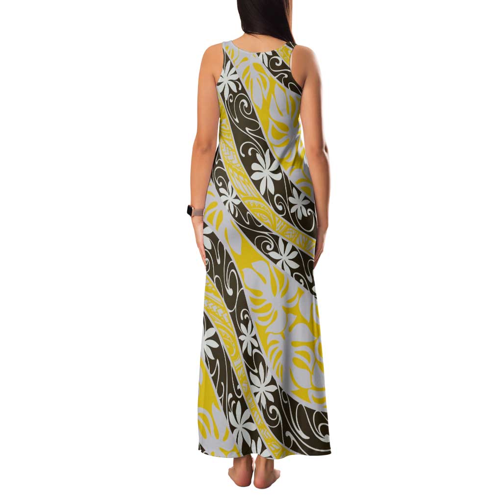 Rearea Tahiti Tiare Monstera Tank Maxi Dress Polynesian Pattern Curve Style - Polynesian Pride