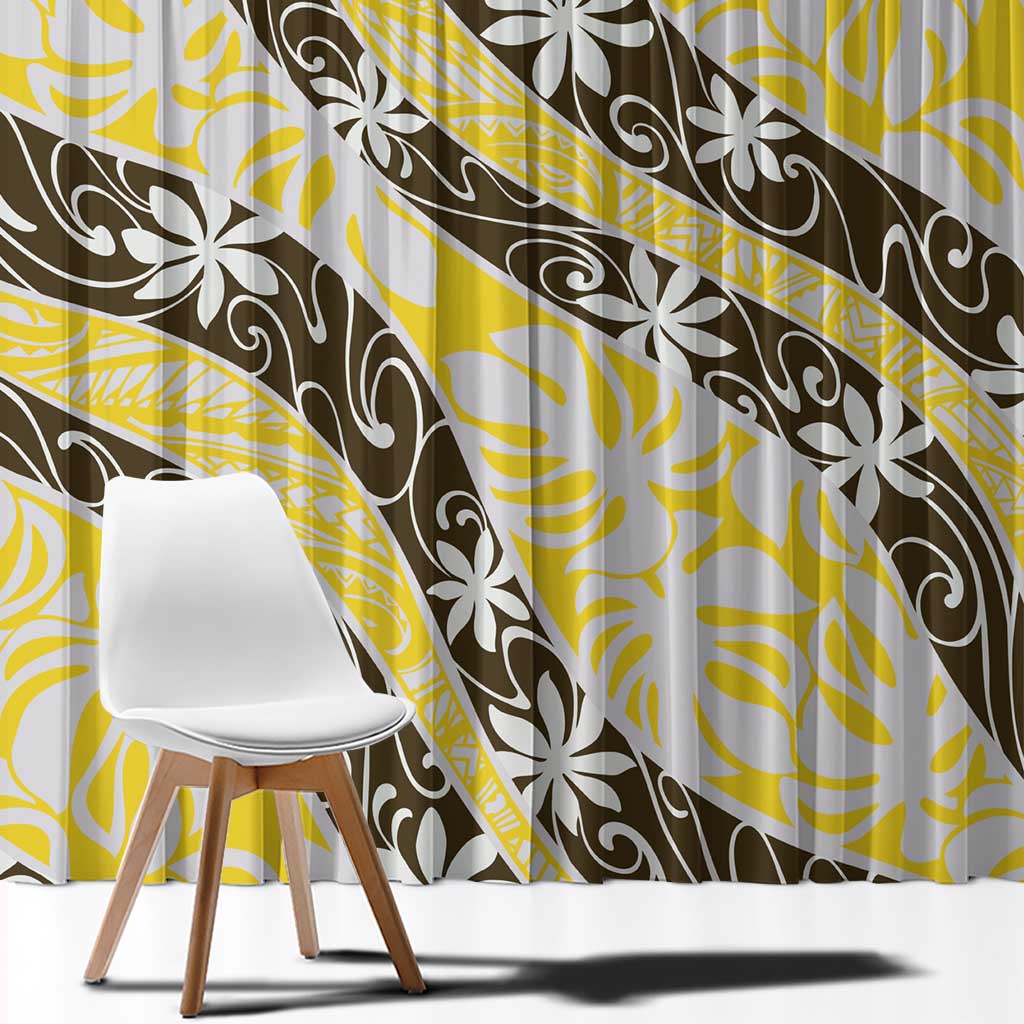 Rearea Tahiti Tiare Monstera Window Curtain Polynesian Pattern Curve Style - Polynesian Pride