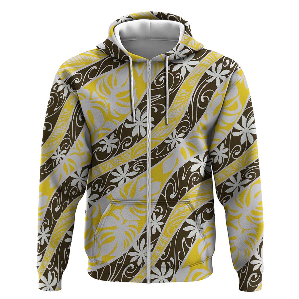 Rearea Tahiti Tiare Monstera Zip Hoodie Polynesian Pattern Curve Style LT01 Zip Hoodie Yellow - Polynesian Pride