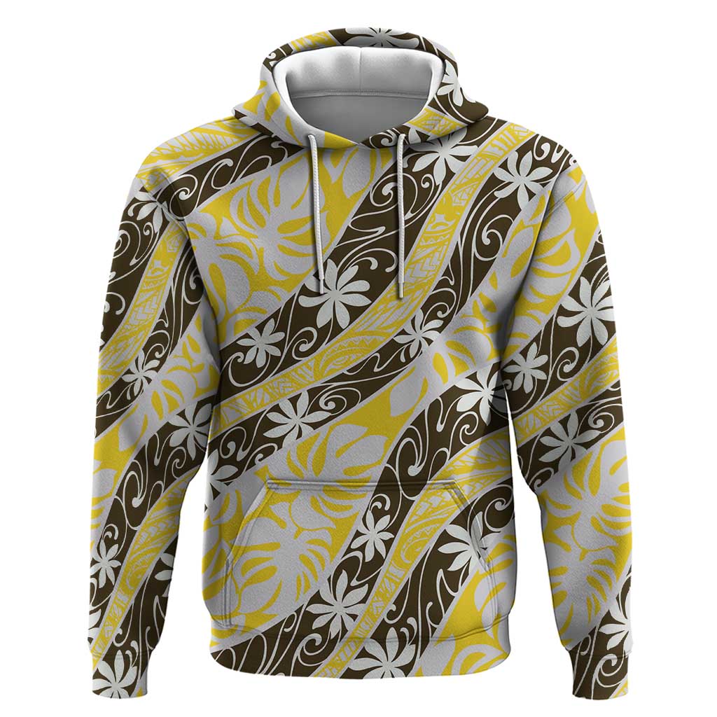 Rearea Tahiti Tiare Monstera Zip Hoodie Polynesian Pattern Curve Style LT01 Pullover Hoodie Yellow - Polynesian Pride